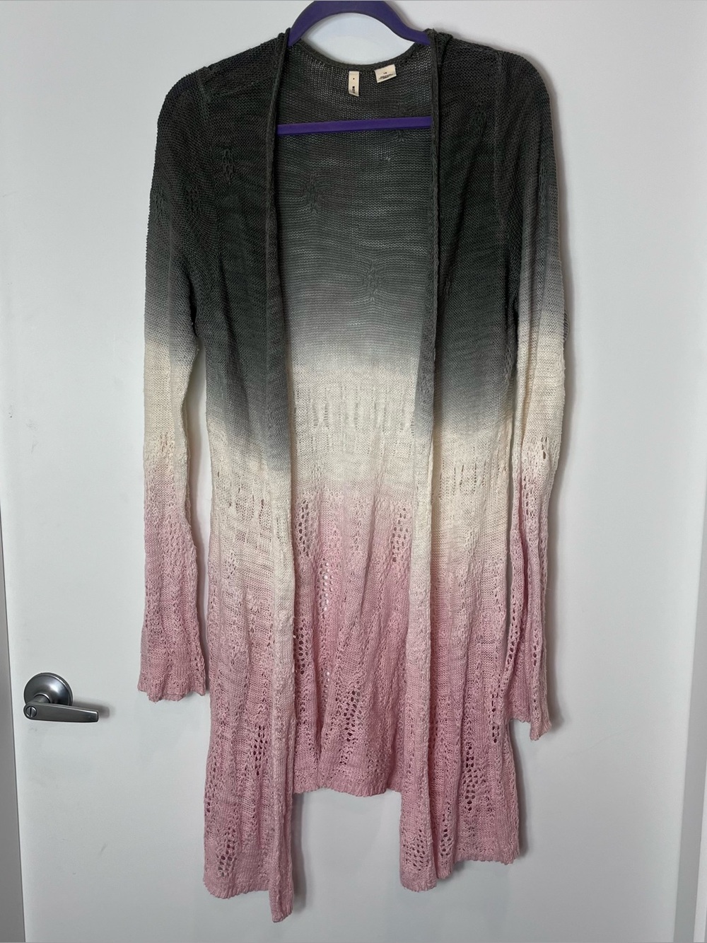 Moth Tonal Tides Dip Dye Cardigan Sweater Anthropologie Pink Gray Gradient Large